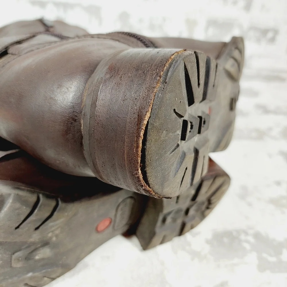 Blondo Valente Brown Leather Elastic Panel Buckle Detail Riding Boots H684